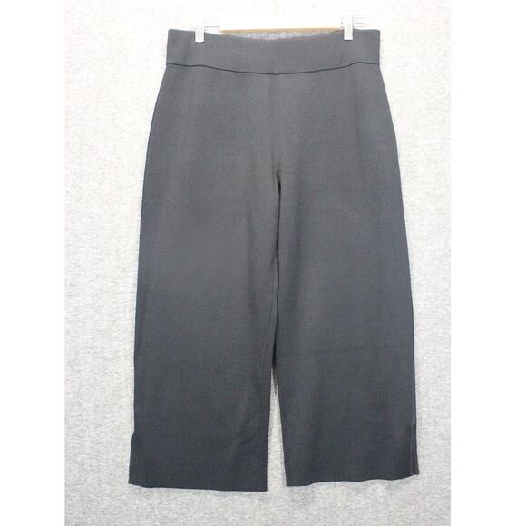Club Monaco Women Pull On Wide Leg Capri Pants size Large Black Knit - Picture 1 of 6